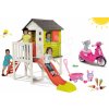 Smoby set detský domček na pilieroch Pilings House s 1,5 m šmykľavkou a odrážadlo s gumenými kolesami a vozík s vedrom a zmrzlinou 810800-24