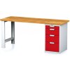 Alfa 3 Dielenský pracovný stôl MECHANIC I, pevná noha + dielenský box na náradie, 4 zásuvky, 2000 x 685 x 880 mm, červené dvere