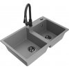 MEXEN/S MEXEN/S - Tomas granitový drez 2-bowl vrátane batérie Elia, šedá 6516-71-670101-70-B