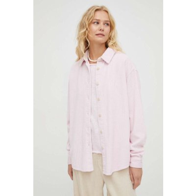 American Vintage dámska bavlnená košeľa voľný strih s klasickým golierom PADO06AH23 ružová