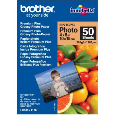 Brother Premium Glossy Photo Paper, BP71GP50, foto papier, lesklý, biely, 10x15cm, 4x6", 260 g/m2, 50 ks, atramentový