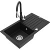 Mexen Pablo, granitový drez 752x436x161 mm, 1-komorový a drezová batéria Savita, čierna, 6510-77-672601-70