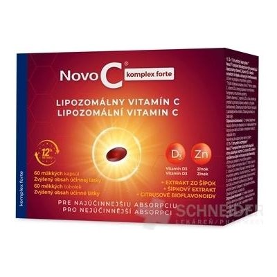 Novo C komplex forte LIPOZOMÁLNY VITAMÍN C mäkké cps, s vitamínom D3, zinkom, extraktom zo šípok a citrusovými bioflavonoidmi, 1x60 ks