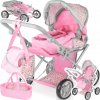 Kočík pre bábiky 3v1: vanička, športový kočík, nosič + PRÍSLUŠENSTVO, KOŠÍK, NASTAVITEĽNÝ