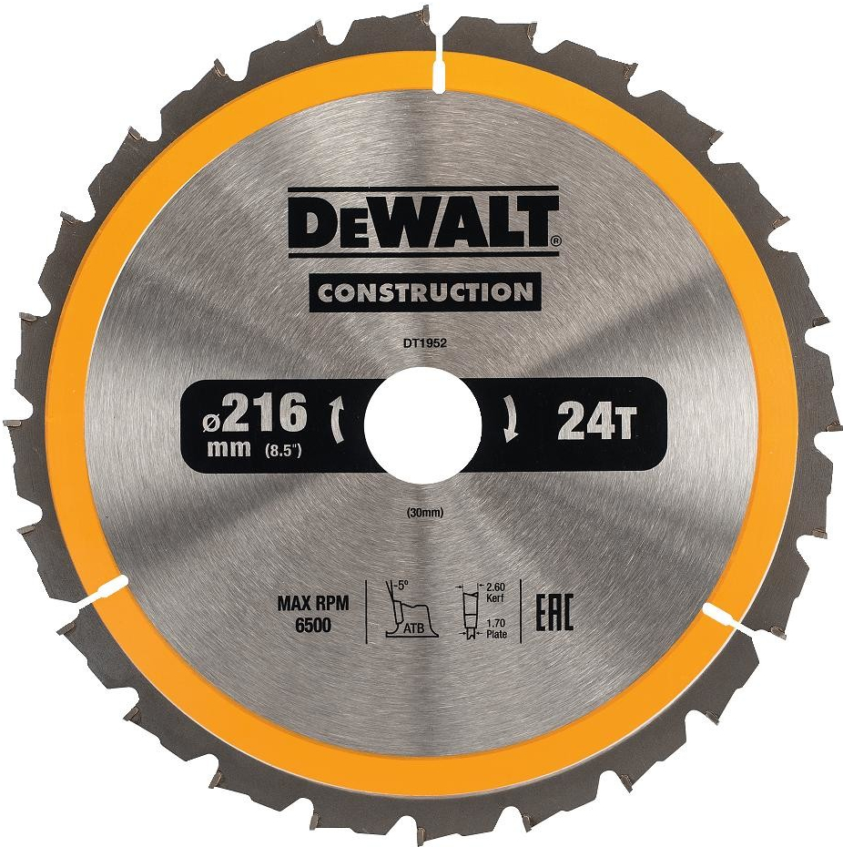 DeWALT DT1952 Pílový kotúč CONSTRUCTION, ø 216 mm, 24 zubov