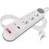 EMOS prodlužovací kabel 2m, 3 zásuvky s vypínačem, bílo-šedý, 1*USB-A, 1*USB-C, 1,5 mm2, P1312FC