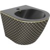 Mexen Lena bidet závesný, čierny mat/zlatý vzor mriežka - 35224879