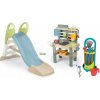 Set šmykľavka s vodnou hrou a záhradná kuchynka Toboggan GM Slide Life Smoby dĺžka šmyku 150 cm a vozík s náradím