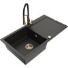 Mexen Leo, granitový drez 900x500x190 mm, 1-komorový a drezová batéria Aster, čierna-zlatá metalíza, 6501-75-73450-57-G