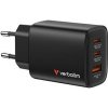 Verbatim Essentials, GaN nabíječka do sítě USB-A QC 3.0, 2 USB-C PD 3.0, černá, 65W, vyměnitelné vidlice EU/UK/US/AUS