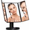 BEZDOTEKU Třípanelové kozmetické make-up zrkadlo s led osvetlením čierné zväčšovacie