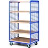 Policový vozík, 5 políc s hranou, 2 bočnice s drôtenou výplňou, nosnosť 300 kg