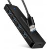 AXAGON HUE-C1A cestovní čtyřportový USB-A 5Gbps hub/USB-C konektor pro externí napájení/kabel 19 cm