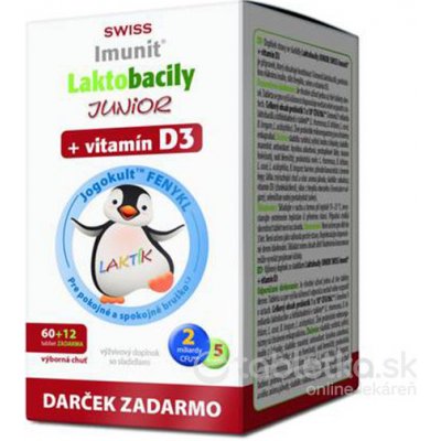 Laktobacily Junior Swiss Imunit + vitamín D3 60+12tbl