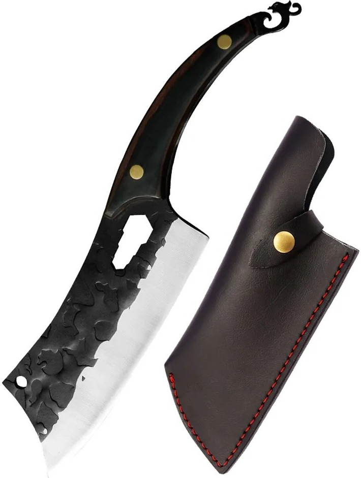 IZMAEL Kuchynský sekáčik Hiracuka Hnedá/Čierna/S puzdrom 17 cm