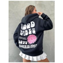 K&H Twenty-One Women's Black Good Vibes 1997 Printed Hoodie with Sweatshirt