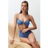 Trendyol Blue Strapless Premium Accessorized Mix&Match Bikini Top modrá