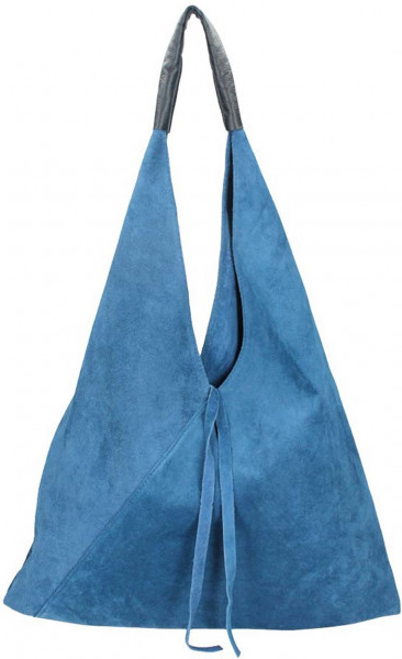 Kožená kabelka na rameno v úprave semiš 184 modrá