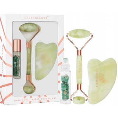 Crystallove Jade Beauty Set roller na tvár + gua sha + roll-on