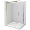 Mexen Omega, sprchovací kút s posuvnými dverami 140 (dvere) x 90 (stena) cm, 8mm číre sklo, zlatý profil + slim sprchová vanička 5cm, 825-140-090-50-00-4010