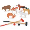 Drevená sada na kroket Woodland Indoor Croquet Set Tender Leaf Toys 2 palice s loptičkami a 6 bránok v tvare zvieratiek v plátenej taške
