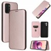Peňaženkové Carbon puzdro na Xiaomi Redmi Note 10/10S - Ružová