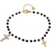 Náramok z nerezovej ocele krížik s brúsenými korálikmi - 1 ks 2 čierna zlatá