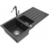 MEXEN/S MEXEN/S - Andres granitový drez s odkvapkávačom vrátane batérie Flora, čierna nakrápiany 6515-76-670401-08