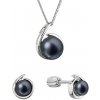 Evolution Group Sada stříbrných šperků s černými říčními perlami 29063.3B peacock (náušnice, řetízek, přívěsek)