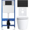 CERANO - Kompletný podomietkový WC set Lite/Norbi - biela lesklá - WC tlačidlo Line, čierna matná - predstenová inštalácia - 48,5x36,5 cm CER-8050BD84307