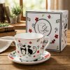 Porcelánový šálka na kávu a čaj s tanierikom DUO ANIMALS MAČKY ETNO 470 ml