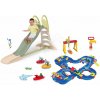 Set šmykľavka s dvojitou vlnou a vodná dráha v kufríku Toboggan XL Life Smoby dĺžka šmyku 230 cm a kontajnerový žeriav s loďkami