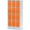 Alfa 3 Šatníková skrinka S6 na sokli s úložnými boxami, 12 boxov, 1920 x 900 x 500 mm, otočný zámok, oranžové dvere