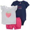 CARTER'S Set 3dielny body kr. rukáv, tričko kr. rukáv, kraťasy Strawberry Stripes dievča NB/ veľ. 56