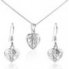 Šperky eshop Set zo striebra náhrdelník a náušnice vyrezávané srdcia S49.13