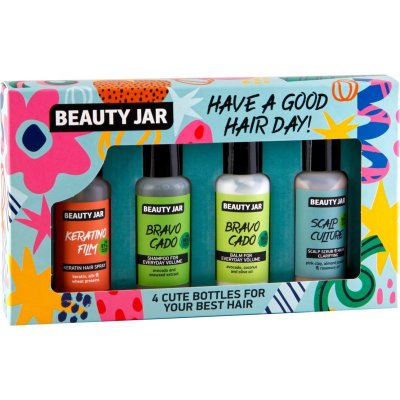 Beauty Jar Have A Good Hair Day Keratino Film sprej na vlasy 80 ml + Bravocado čistiaci šampón 80 ml + Bravocado balzam na vlasy 80 ml + Scalp Culture čistiaci peeling na vlasy a vlasovú pokožku 80 ml