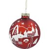 Vianočná ozdoba sklenená guľa s bielou dedinkou Ø 8 cm červená