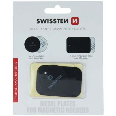 SWISSTEN Set kovový lepiaci štítok a podložka k magnetickým držiakom do auta (retail pack) (88801405)