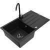 Mexen Bruno, 1-komorový granitový drez s odkvapkávačom 795x495x200 mm a čierna kuchynská batéria Telma, čierna, 6513-77-670200-70-B