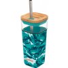 Quokka Sklenený cestovný hrnček so slamkou Liquid Cube Water Flowers 540 ml 24x8 modrá