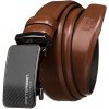 Značkový pánsky hnedý automatický opasok s karbónovým dekorom GP195