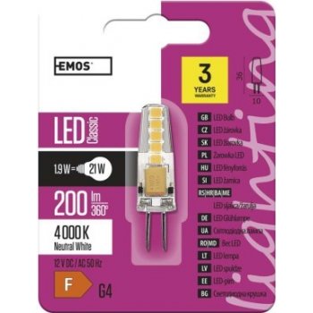 Emos LED žiarovka Classic JC 2W G4 neutrálna biela