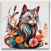 Vymalujsisam.sk Maľovanie podľa čísiel - Mačka obklopená kvetinami Veľkosť: 50x50cm, Rám: Okrúhly rám