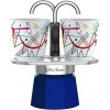 Bialetti MINI EXPRESS Set Kandinsky modrá / Sada: fontánová moka kanvička (90 ml) + 2x hrnček (Wassily Kandinsky) (8006363027663)
