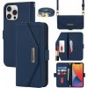 AppleKing flipové puzdro s popruhom v štýle listovej kabelky pre iPhone 12 Pro Max - modré - možnosť vrátiť tovar ZADARMO do 30tich dní