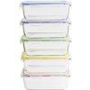 Sada dóz Pebbly, PKV-5SRB, sada 5 kusů, skleněné, obdélníkové, barevná víčka, 850 ml, 18,5 x 13 x 5,5 cm