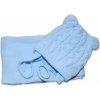 BABY NELLYS Zimná pletená čiapočka s šálom TEDDY - modrá s brmbolcami, vel. 62/68