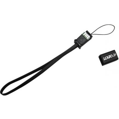 Logo USB kábel (2.0), USB A samec - microUSB samec, 0.3m, čierny, blister, pútko na fotoaparát/MP3 prehrávač 81925