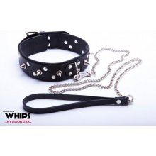 WHIPS Leather Collar with Studs and Leash for Him, obojok s hrotmi a vodítkom