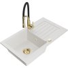 Mexen Pablo, 1-komorový granitový drez 752x436x161 mm a drezová batéria Aster, biela, 6510-20-73450-57-G